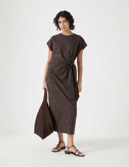 Hush Female Jersey Animal Print Midi Bodycon Dress - 12 - Brown Mix, Brown Mix