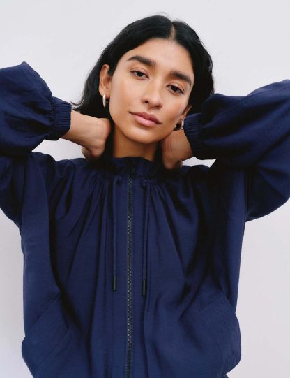 Hush Women's Relaxed Lightweight Bomber Jacket - L-XL - Navy, Navy