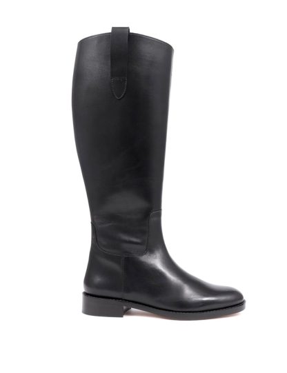 Jones Bootmaker Women's Leather Buckle Flat Knee High Boots - 8 - Black, Black,Tan