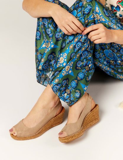 Jones Bootmaker Women's Leather Slingback Wedge Espadrilles - 3 - Gold Mix, Gold Mix,Sand