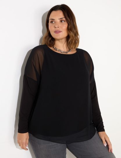 Live Unlimited London Women's Chiffon Overlay Top - 12 - Black, Black,Grey