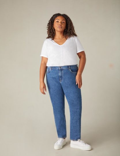 Live Unlimited London Women's Cotton Rich Mid Rise Mom Jeans - 12PET - Mid Blue, Mid Blue