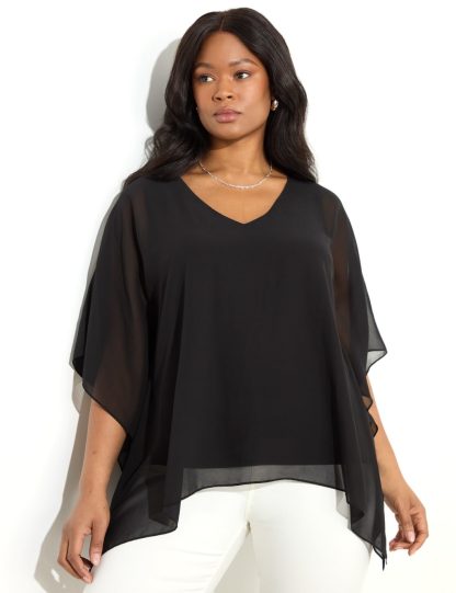Live Unlimited London Women's Hanky Hem Chiffon Overlay Top - 26 - Black, Black