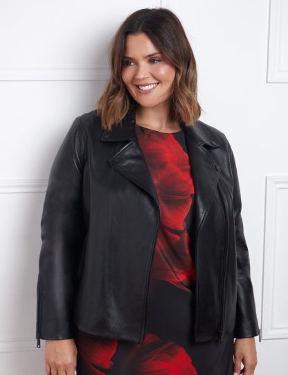 Live Unlimited London Women's Leather Jacket - 24 - Black, Black
