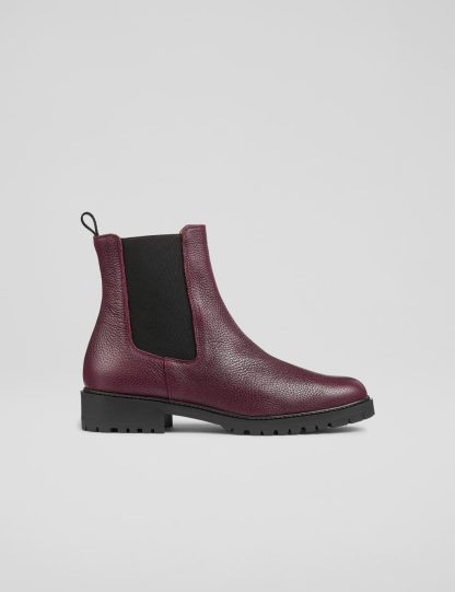Lk Bennett Women's Leather Chelsea Cleated Low Heel Ankle Boots - 4 - Red, Black,Red