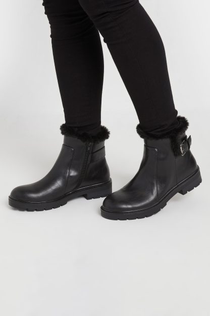 Lts Black Faux Fur Lined Biker Boots In Standard Fit Standard > 11 Lts | Tall Women's Women's Boots