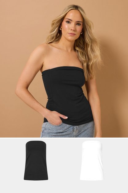 Lts Tall 2 Pack Black & White Bandeau Tops 22-24 Lts | Tall Women's Women's Multipack Tops & Vests