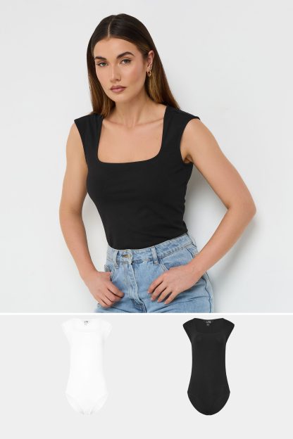 Lts Tall 2 Pack Black & White Square Neck Bodysuits 22-24 Lts | Tall Women's Women's Multipack Tops & Vests