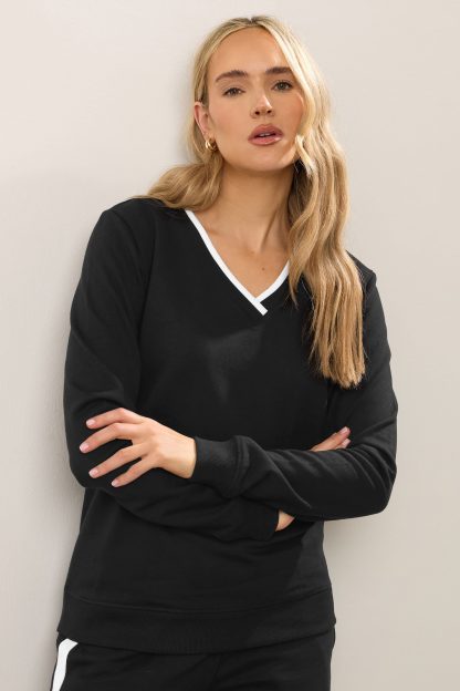 Lts Tall Black Contrast Ribbed Trim Sweatshirt 22-24 Lts | Tall Women's Hoodies & Sweatshirts