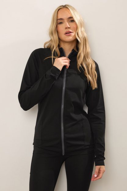 Lts Tall Black Cotton Zip Through Top 22-24 Lts | Tall Women's Active Tops