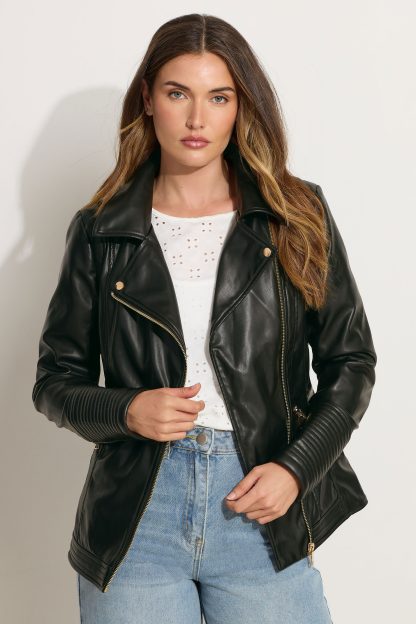 Lts Tall Black Faux Leather Biker Jacket 20 Lts | Tall Women's Faux Leather Jackets