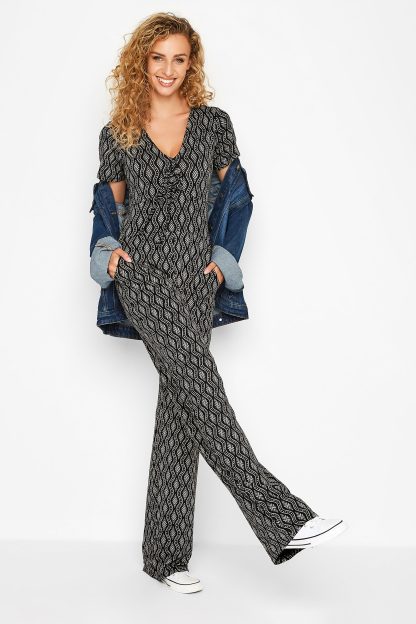 Lts Tall Black Geometric Print Stretch Jumpsuit 8 Lts | Tall Women's Jumpsuits