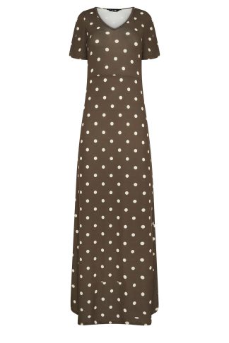 Lts Tall Brown Spot Angel Sleeve Maxi Dress 22-24 Lts | Tall Women's Maxi Dresses