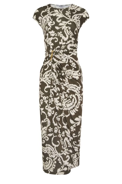 Lts Tall Chocolate Brown Paisley Drape Buckle Midi Dress 22-24 Lts | Tall Women's Midi Dresses