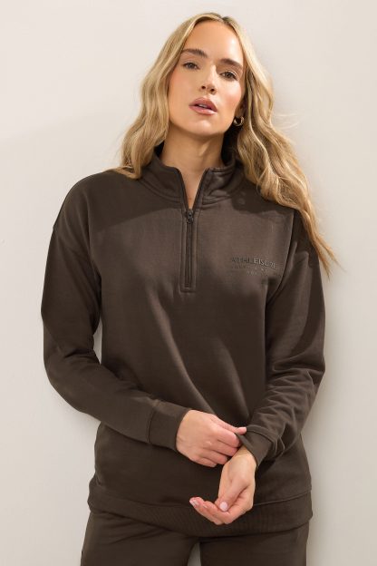 Lts Tall Chocolate Brown Slogan Zip Sweatshirt 22-24 Lts | Tall Women's Hoodies & Sweatshirts