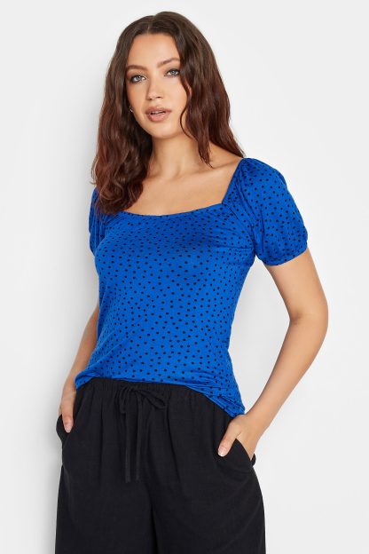 Lts Tall Cobalt Blue Spot Square Neck Top 22-24 Lts | Tall Women's Summer Tops