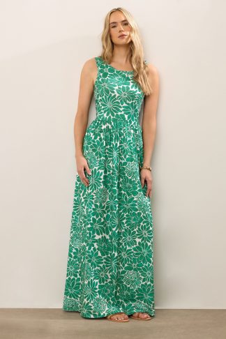 Lts Tall Green Floral Print Sleeveless Maxi Dress 22-24 Lts | Tall Women's Maxi Dresses