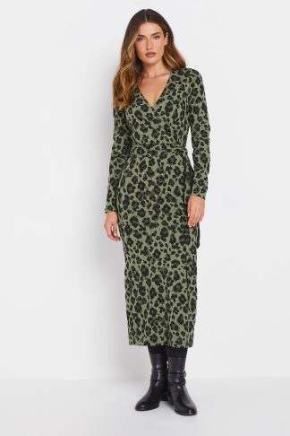 Lts Tall Khaki Green Leopard Print Wrap Dress 22-24 Lts | Tall Women's Midaxi Dresses