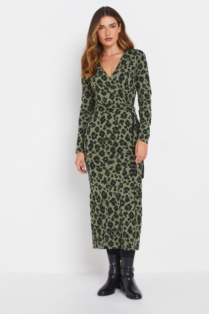 Lts Tall Khaki Green Leopard Print Wrap Dress 22-24 Lts | Tall Women's Midaxi Dresses