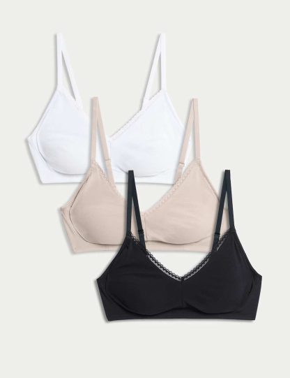 M&S Collection Female 3pk Non Wired Full Cup Bras - 36B - Black Mix, Green Mix,Black Mix