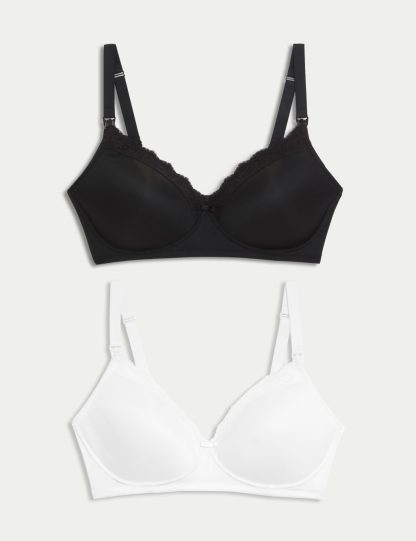 M&S Collection Women's 2 Pack Maternity Lace Trim Nursing Bras B-G - 42B - Black/White, Black/White,Navy Mix