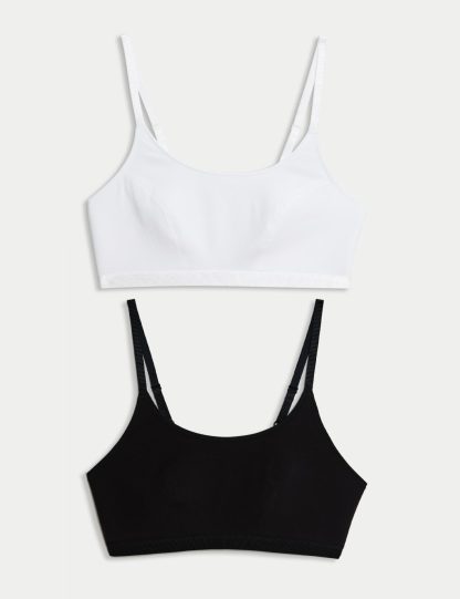 M&S Collection Women's 2 Pack Non Wired Crop Top First Bras - 14 - White Mix, White Mix,Light Violet,Light Aqua,Pink Mix