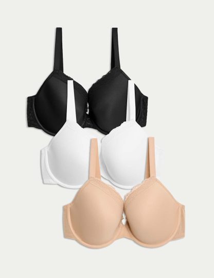 M&S Collection Women's 3pk Padded Wired Plunge Bras F-H - 36F - Black Mix, Black Mix,Blackcurrant