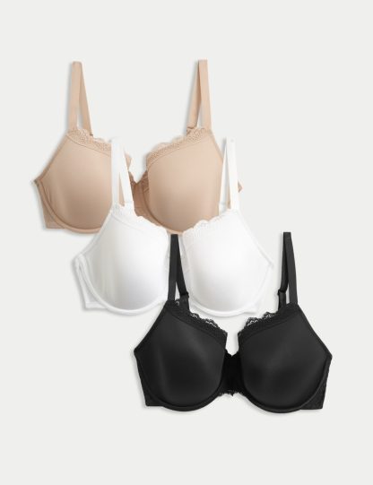 M&S Collection Women's 3pk Wired Full Cup Bras F-H - 38F - Black Mix, Black Mix,Blackcurrant