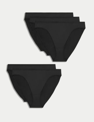 M&S Collection Women's 5pk Microfibre High Leg Knickers - 12 - Black, Wedgewood,Black,Rose Quartz