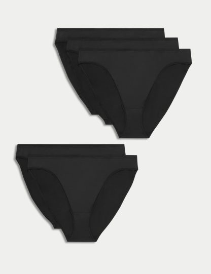 M&S Collection Women's 5pk Microfibre High Leg Knickers - 12 - Black, Wedgewood,Black,Rose Quartz