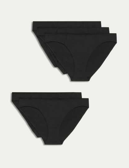 M&S Collection Women's 5pk No VPL Cotton Modal Bikini Knickers - 10 - Black, White,Black