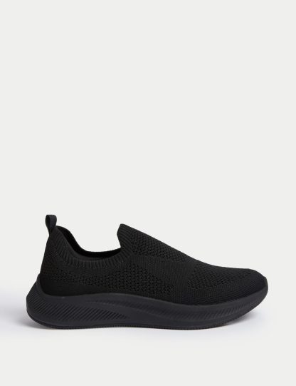 M&S Collection Women's Knitted Slip On Trainers - 5 - Black/Black, Black/Black,Grey Mix,Navy Mix,Black Mix