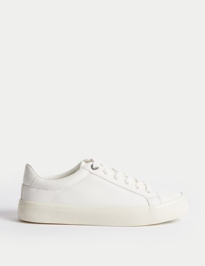 M&S Collection Women's Lace Up Trainers - 6 - White, Silver,Black/Black,White,Black