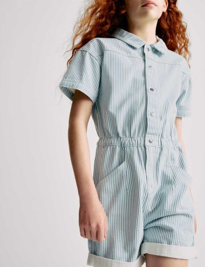 M&S Collection Women's Pure Cotton Denim Playsuit (2-16 Yrs) - 8-9 Y - Blue Mix, Denim,Blue Mix