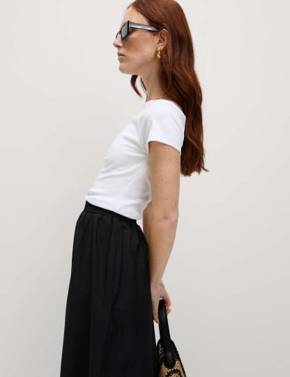 M&S Collection Women's Pure Cotton Slim Fit Off The Shoulder Top - 22 - Soft White, Buttercup,Black,Soft White,Fern Green