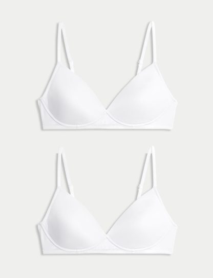 M&S Neutrals Collection Women's 2 Pack Non Wired First Bras AA-D - 32A - White/White, Black/Opaline,Opaline Mix,White/White