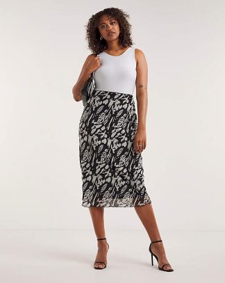 Mesh Overlay Midi Skirt