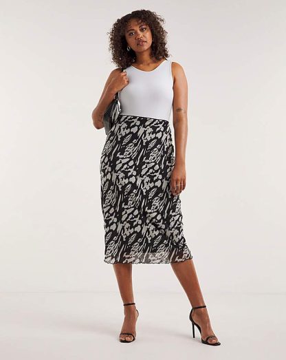 Mesh Overlay Midi Skirt