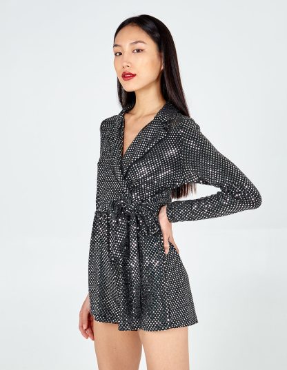 Mirror Collar Wrap Front Playsuit - 8 / SILVER
