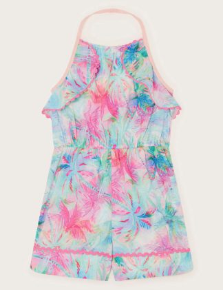 Monsoon Girls Tropical Playsuit (3-15 Yrs) - 5-6 Y - Light Blue Mix, Light Blue Mix