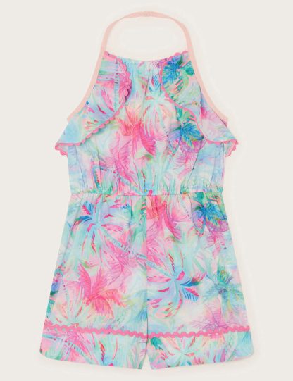 Monsoon Girls Tropical Playsuit (3-15 Yrs) - 5-6 Y - Light Blue Mix, Light Blue Mix