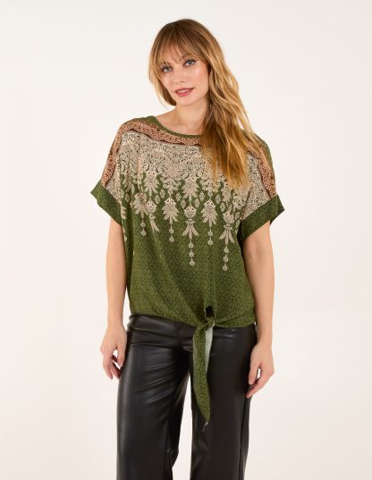 Mosaic Tile Print Top - S/M / KHAKI