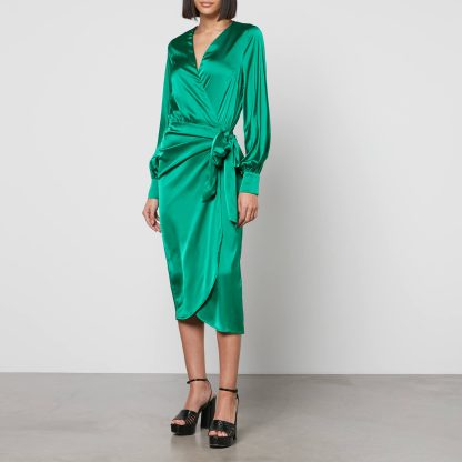 Never Fully Dressed Vienna Satin Midi Wrap Dress - UK 6