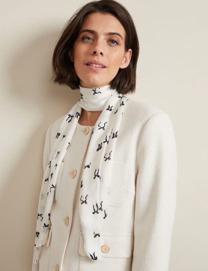 Phase Eight Women's Bow Print Skinny Scarf - Ivory Mix, Ivory Mix