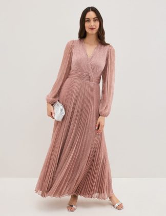 Phase Eight Women's Plisse V-Neck Maxi Skater Dress - 8REG - Pink, Pink