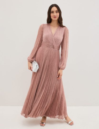 Phase Eight Women's Plisse V-Neck Maxi Skater Dress - 8REG - Pink, Pink