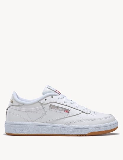 Reebok Women's Club C 85 Leather Lace Up Trainers - Grey Mix, White,Pearl,Grey Mix