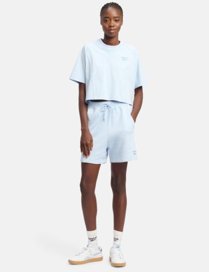 Reebok Women's Icon Elements Cotton Rich Gym Shorts - Pale Blue, Black,Pale Blue