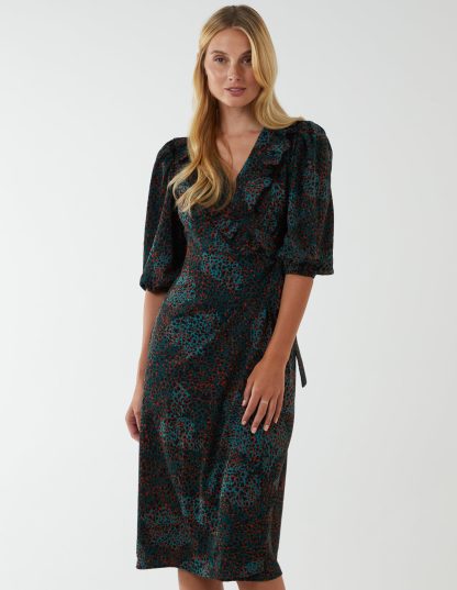 Ruffle Front Wrap Dress - 8 / GREEN