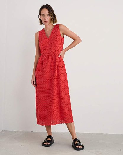 Seasalt Cornwall Broderie Dress RED - Seasalt - Size: 8
